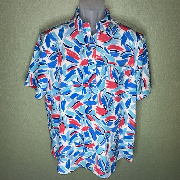 Chubbies Bright Blue Pink Patterned Performance Short Sleeve Polo Shirt L 0628 - Picture 2 of 6